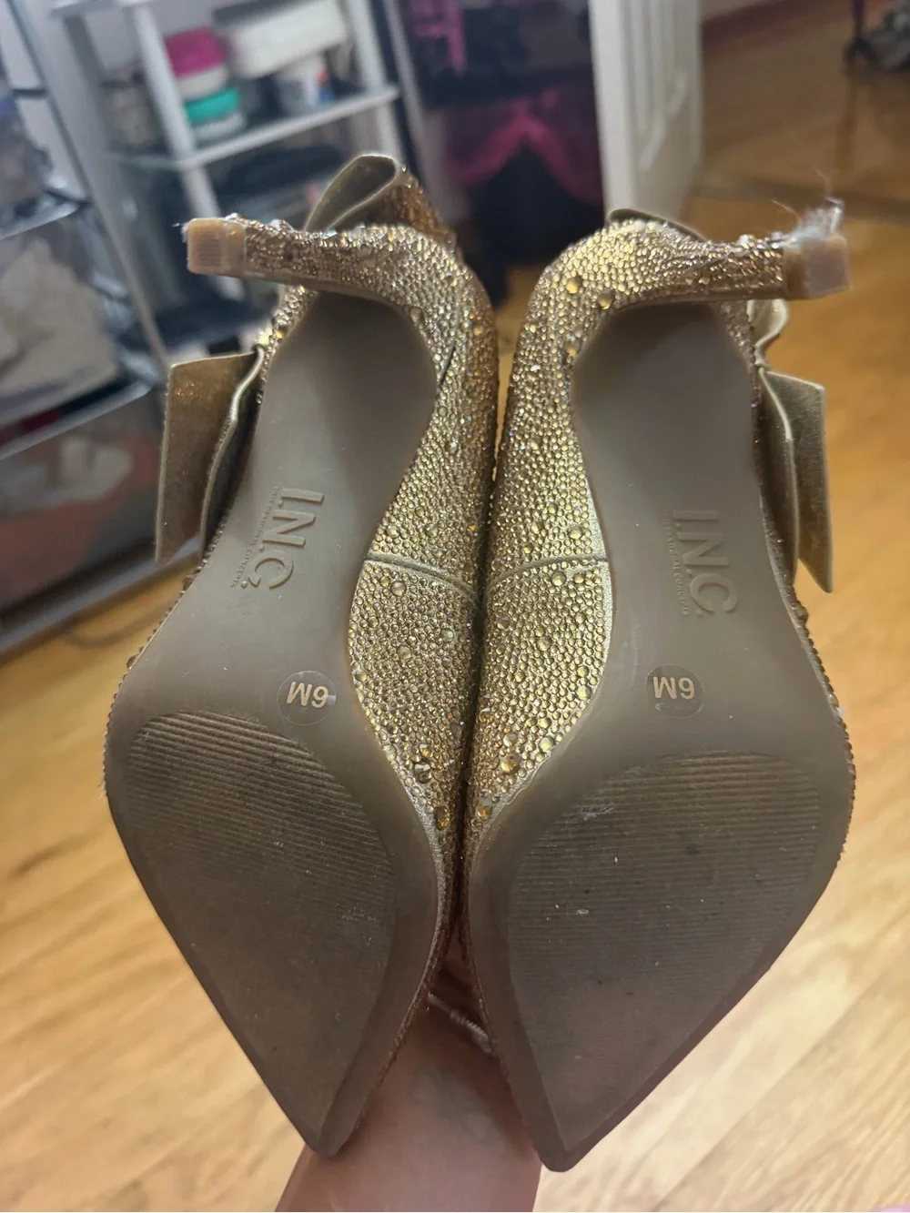 INC International Concepts Gold Crystal Bow Pointed-Toe Stilettos